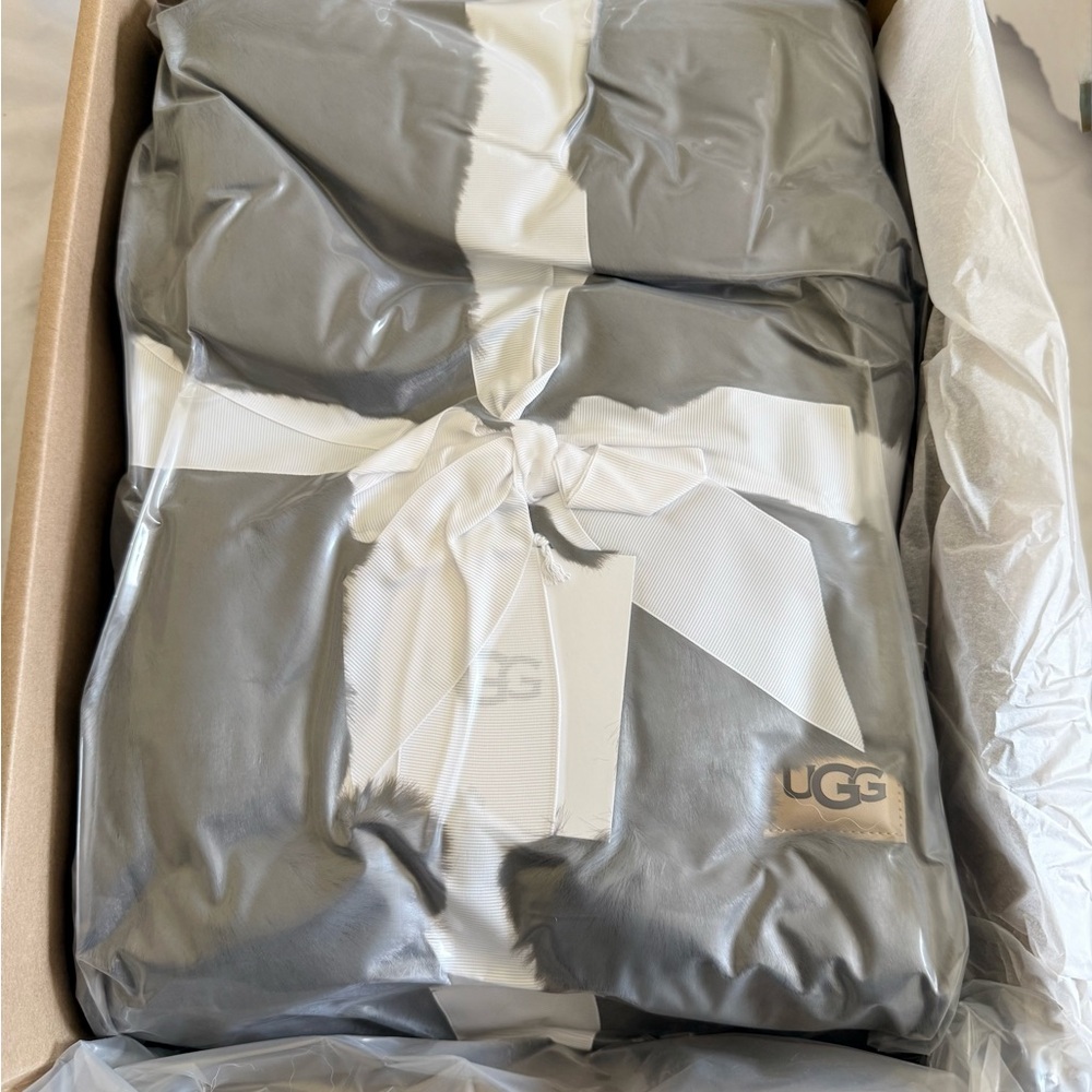 BNWT UGG Euphoria Throw Blanket Charcoal 50x70 Plush Faux Fur Reversible - Picture 3 of 9
